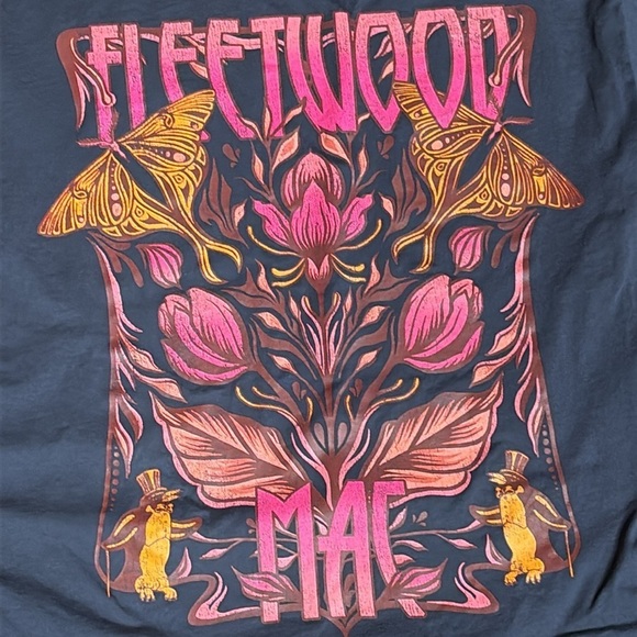 Fleetwood Mac Music Boxy Graphic Tee Floral butterfly pink orange shirt Sz S 6/8 - Picture 3 of 7